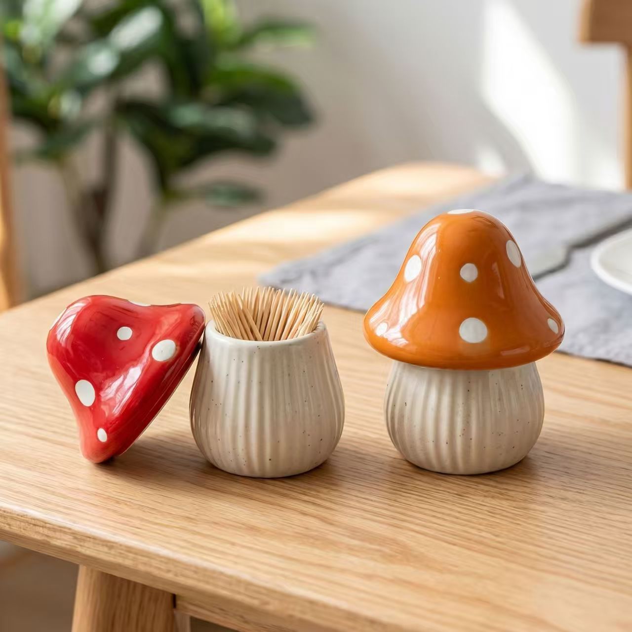 Home Bathroom Organizer - Cartoon Paddestoel Keramische Opbergpotten Thuis Desktop