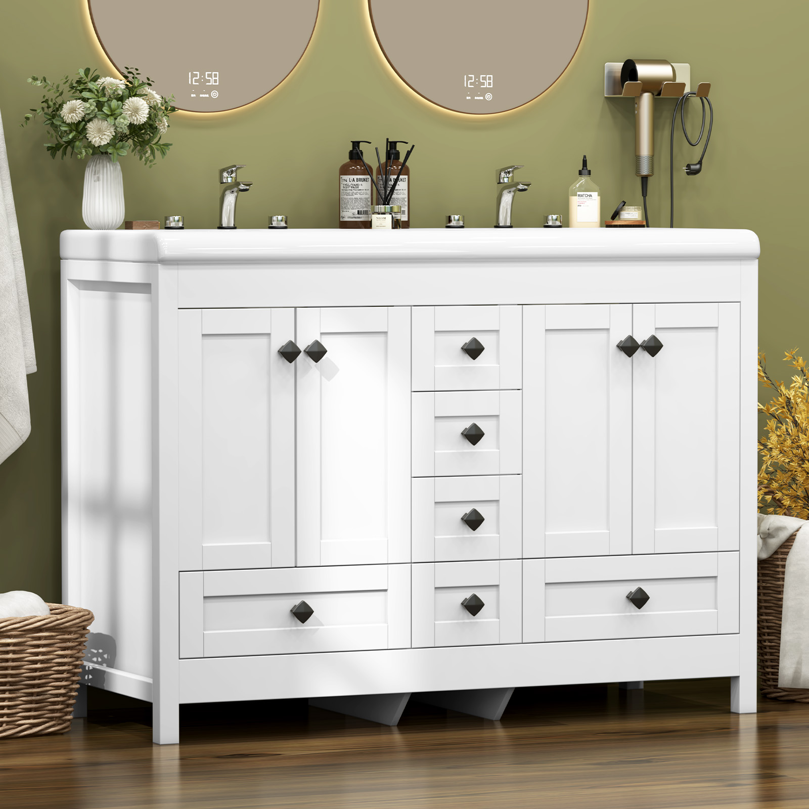 Home Bathroom Vanity Combo - 47,3 inch witte badkamermeubel met dubbele